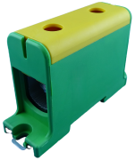 1914126 « Universal Terminal Block Al/Cu UK150/1PE, 1P (2holes) 35-150mm² 290/320A 1000VAC/ 1500VDC, Hex6 14Nm 25..50mm²/ 35Nm 70..150mm², TS35/ panel mount, MaxPro, yegr