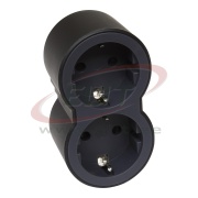 Multi-Socket Plug, 2x front outlets schuko 2P+E 16A 230V, 3680W, black
