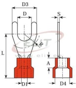 Kahvel-kaabliking kraega V 8.4 r, 0.5..1.5mm² M8, G8,4 L27.2, -25..75°C, PVC, 100pcs/pck, punane