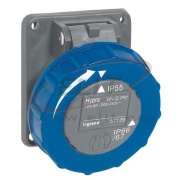 Panel-Mount Flange Socket Hypra, 1P+N+E 16A 250VAC, inclined, plastic, IP65/67