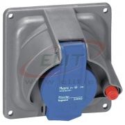 Panel-Mount Flange Socket w. Prisinter Hypra, 1P+N+E 16A 250VAC, inclined, plastic, IP44/55