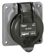 Panel-Mount Flange Socket Hypra, 2P+T 16A 250VAC, plastic, IP44
