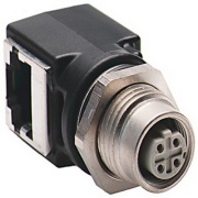 Bulkhead Adapter, M12 to RJ45, IP20 » IP67, cat.5e, right angle, 4A 32V, Rockwell Automation