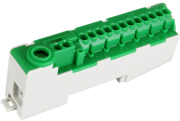 PE-terminal PE14-S, 12x1.5/2.5mm² plug-in, 2x2.5/4mm² plug-in, 1x16/25mm² screw| 3Nm, 80A 690V, touch-proof, TS35, 10pcs/pck, green