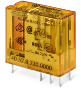Relay 40.52, 2CO (DPDT) 8A 250VAC, cv 230VAC, 5mm pin pitch, PCB mount, TS35 sockets (95.05/55/P5/85.3/95.3/65)