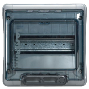 Plastkilp Plexo³, 8M, 40A 400VAC, PEN 8, 8, 200x200x116mm, reinforced polystyrene, PC, -25..40°C, incl. 7 cable glands, UV-stable, HF, cl. II, IP65 IK09, kirgas, hall