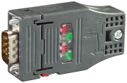 PB FC RS485 Plug 180, PB-plug w. fast connect connector and axial cable, outlet f. industry PC, Simatic OP, OLM, transmission rate: 12Mbit/s, terminating resistor w. separating function, plastic housing
