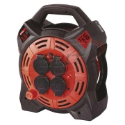 Pikendusjuhe trumlil 15m P08215, pistikupesad 4x 2P+PE Schuko 13A 230VAC (max 1000W/3680W), 20W LED-kohtvalgusti 1600lm 6500K, neopreen kaabel H07RN-F 3G 1,5mm2, töötemp. -25ºC ... +60ºC, must-punane, Emos