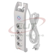 Pikendusjuhe P54212, 4x 2P+E Schuko 3680W 16A 250VAC, lüliti, 1.7kV ülepingekaitse 900J, 2m kaabel H05VV-F3G 1,5 mm2, IP44, valge, Emos