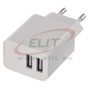 USB-seinalaadija 100..240VAC 50/60Hz / 2x USB type-A (5VDC/3.1A/15.5W), valge, Emos