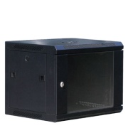 Seadmekapp 19in, 6U 600Wx370Hx450D, klaasuks, eemaldatav külgsein, paigaldus seinale, flat-pack, must