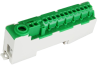 PE-terminal PE14-S, 12x1.5/2.5mm² plug-in, 2x2.5/4mm² plug-in, 1x16/25mm² screw| 3Nm, 80A 690V, touch-proof, TS35, 10pcs/pck, green