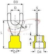 Spade Terminal w. Collar V 4.3 g, 4..6 M4, G4.3 L25.2, -25..75°C, PVC, 100pcs/pck, yellow