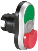 Push-button Osmoz, twin head| ø22.5mm, green I ^white pilot light ^red O projecting, metal bezel, IP66