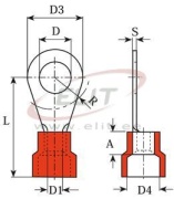 Ring Terminal w. Collar R 4.3 r, 0.5..1.5mm² M4, ø4.3 L19.6, -25..75°C, PVC, 100pcs/pck, red