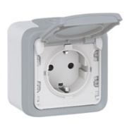 SM Socket Plexo, 2P+E Schuko, 16A 250VAC, screw clamp, IP55 IK07, grey