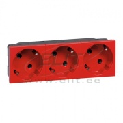 Socket Mosaic, mech.| 3x 2P+E 45°, shutters, 16A 250VAC, spring clamp, 6M, red