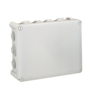Plastic Box Plexo, 220Wx170Hx86D, 14glands ø4..32mm cable/tube, -25..40°C, PS, cover with 4x ¼ turn lock screw, temp. resistance 750°C, IP55 IK07, grey