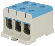Tapping Terminal Block Al/Cu UK150/3N, 1P (6holes) 35-150mm² 580/640A 1000VAC/ 1500VDC, Hex6 14Nm 25..50mm²/ 35Nm 70..150mm², TS35/ panel mount, MaxPro, blue