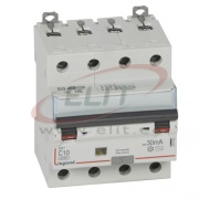Residual Current Operated Circuit Breaker DX³, 4C 10A 400VAC 6/10kA, 30mA type AC, N right hand, 4M