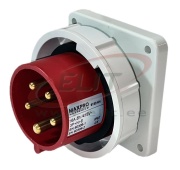 PM Industrial Flange Inlet, 3P+N+E 16A 415VAC, IP67, MaxPro, red