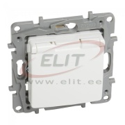 Socket Niloe, mech.| 2P+E Schuko ^shutters ^flap cover, 16A 250VAC, 2.5mm² spring clamp, IP44, white