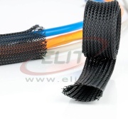Braided Sleeving PG25, ø25..34mm, polyester PET HB, -50..150°C, HF, highly flexible, 50m/pck, black
