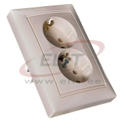 Socket Valena, 2x 2P+E Schuko w. shutters, 16A 250VAC, 2.5mm² screw clamp, incl. frame, mount in 1gang Ø60mm box, beige