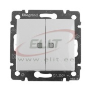 Switch Valena, mech.| 2gang 1way w. indicator, 10A 250VAC, spring clamp, white