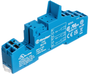 Socket 95.05, 40.51/40.52/40.61/40.62/44.52/44.62, takes 99.02/86.20, push-in clamp, incl. 095.71 metal retaining clip ^marker, panel mount ^TS35, blue