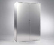 Stainless Steel Cabinet E MOX, 1200Wx2000Hx400D, monobloc, plain double door, mounting plate, lever-operated double bar locking w. 3mm double-bit insert, modular adj. cable entry w. sealing gasket, silicone seal, AISI 304L, IP55 IK10, Nema12