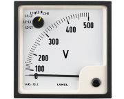 Voltmeter EP27, moving-iron, change-over switch, direct 500VAC/ L1/L2/L3-N 300VAC, cl1.5, scala 90° 500V, terminal cover, -25..40°C, 72x72mm/ □68x68mm
