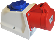 SM Industrial Socket Combo, 3P+E+N 16A 415VAC ^2P+E Schuko 16A 250VAC, inc. CG M25x1.5, IP44, MaxPro