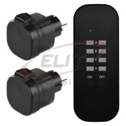 Remote controlled sockets (2pcs) 2P+E Schuko max 13A 3000W 230VAC, IP44, with remote controller 433.92MHz up to 30m, set 1x CR2032, black, Emos