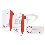 Wireless Door Chime P5750.2R, 10-tons |2pcs x 110dB, socket 230VAC |up to 150m battery-free button IP44, red/white, Emos